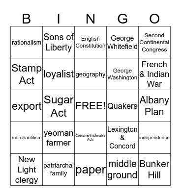 Dual History Exam II Review - Lee Bingo Card
