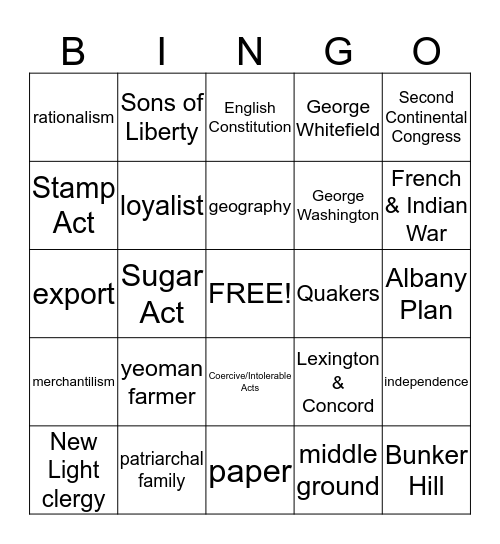Dual History Exam II Review - Lee Bingo Card