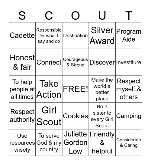 Cadette Bingo Card