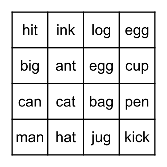 Alphabet  A - P  #1 Bingo Card