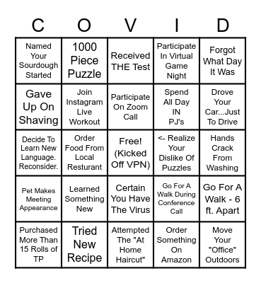 Quarantine Bingo Card