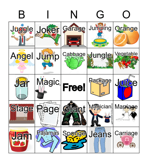 "J" Mixed Bingo Card