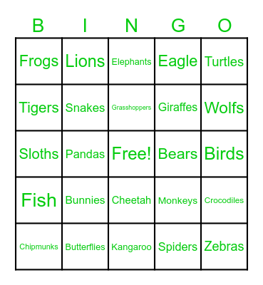 ANIMAL BINGO Card