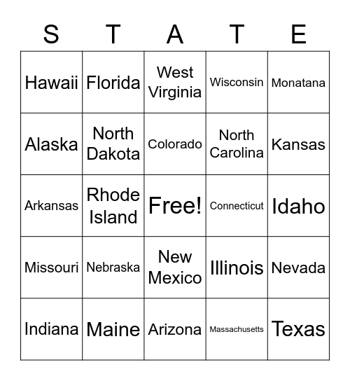 US State Bingo Card