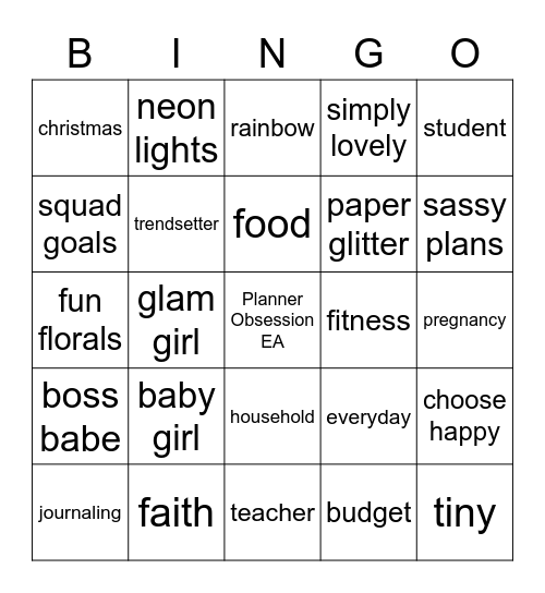 Planner Obsession July Bingo Card