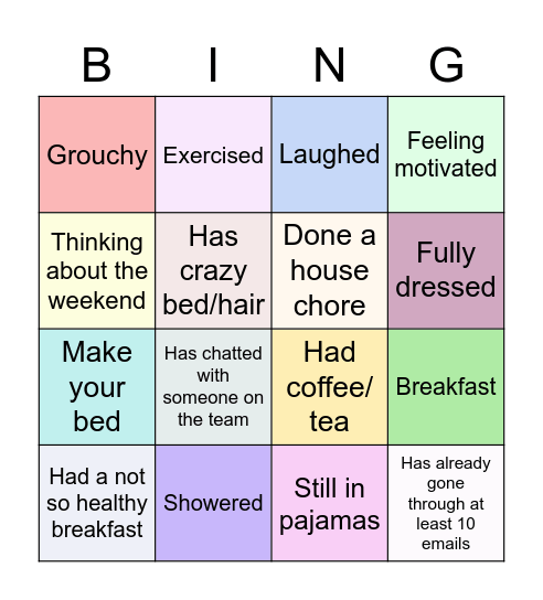 Checking In Bingo Card