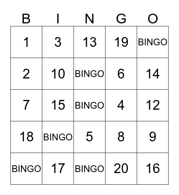 les chiffres (20) Bingo Card