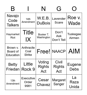 Acts and Legislation Bingo Card