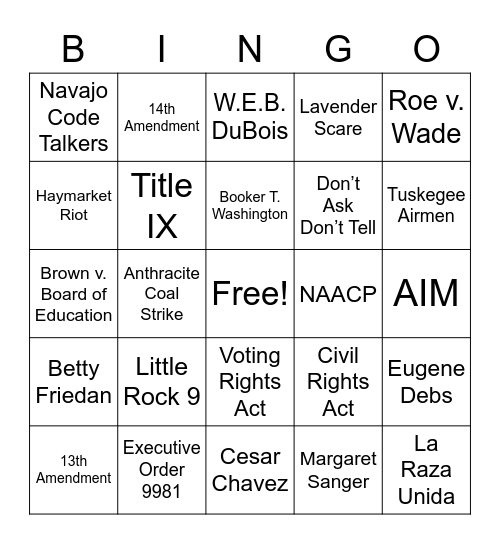 Acts and Legislation Bingo Card
