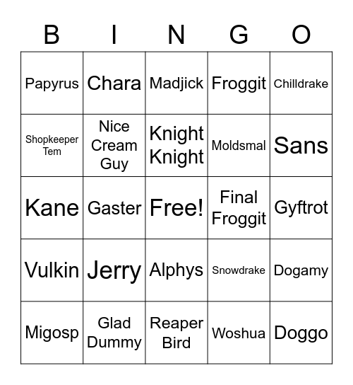 UNDERTALE Bingo Card