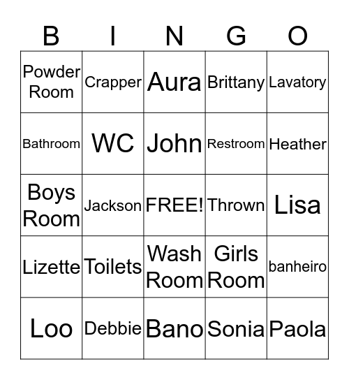 Bathroom Bingo Card