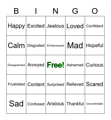 Feelings BINGO Card