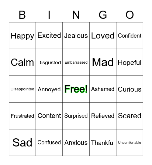 Feelings BINGO Card