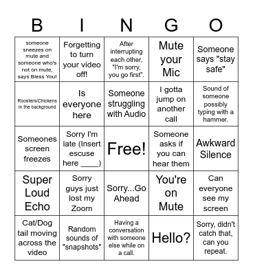 Capital One Zoom Bingo Card