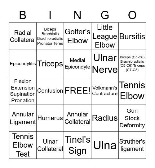 ELBOW Bingo Card