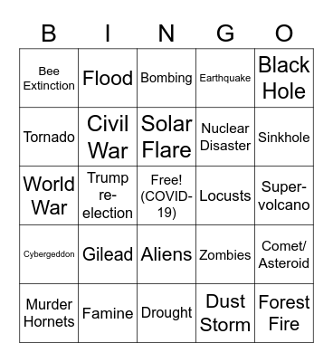 2020 Apocalypse Bingo Card