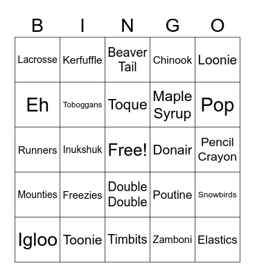 Canadian Bingo Card