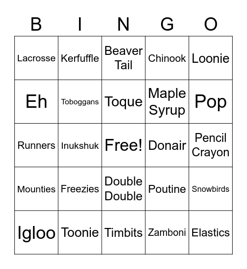 Canadian Bingo Card