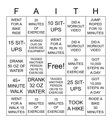 FAITH & FITNESS BINGO 2020 Bingo Card