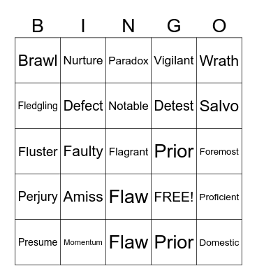 Vocabulary Bingo Card