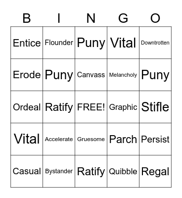 Vocabulary Bingo Card