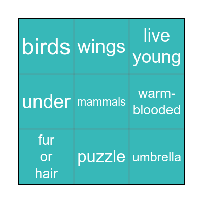 Mammals and Birds Bingo Card