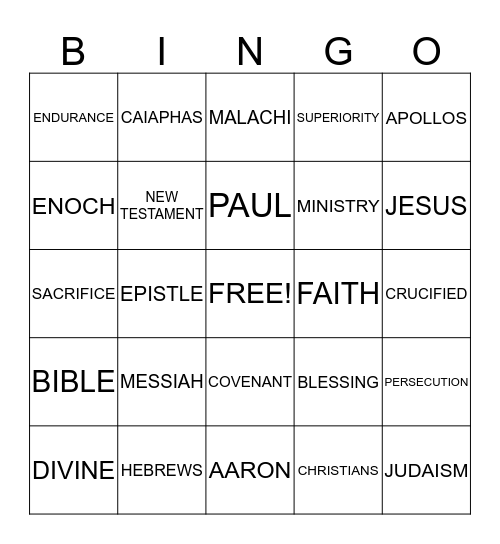 HEBREWS BINGO Card