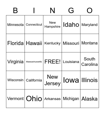 United States Bingo Card