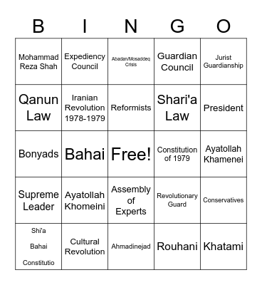 Iran Bingo Card