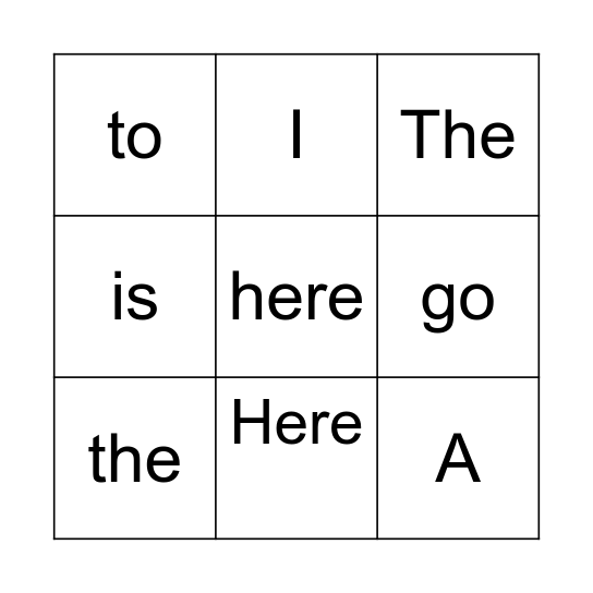 Early Words Bingo Card