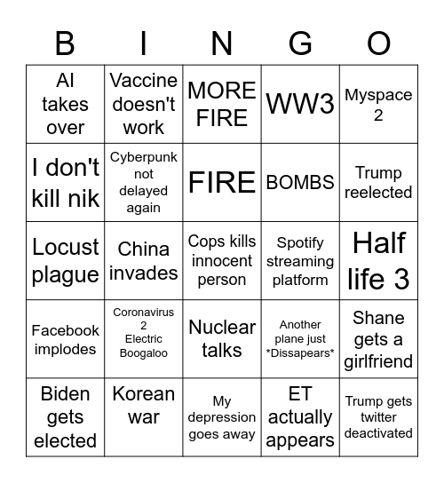 2020 bingo Card