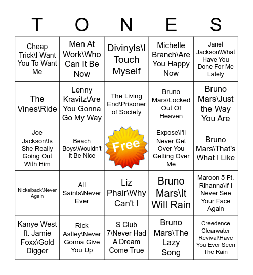 Game Of Tones 6/29/20 Game 2 Bingo Card