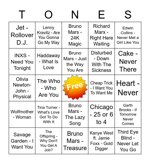 Game Of Tones 6/29/20 Game 2 Bingo Card