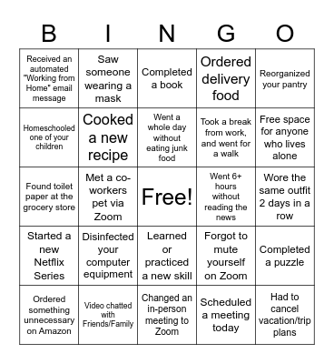 Happy Hour Bingo Card