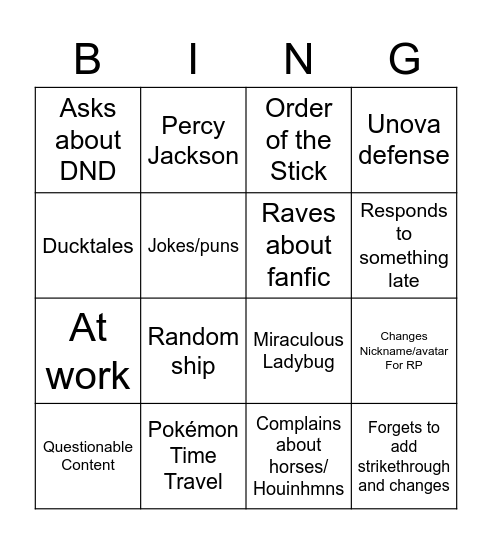 ThanatosTiger Bingo Card