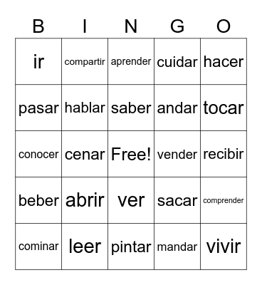Spanish Words Bingo Card