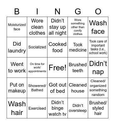 Mental Health Bingo Card