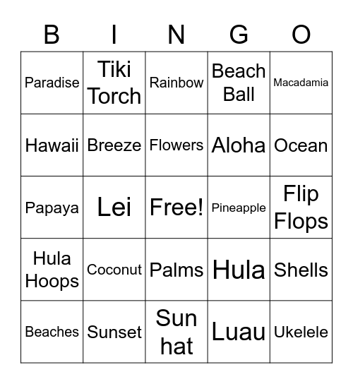 Aloha Bucket List Bingo Card
