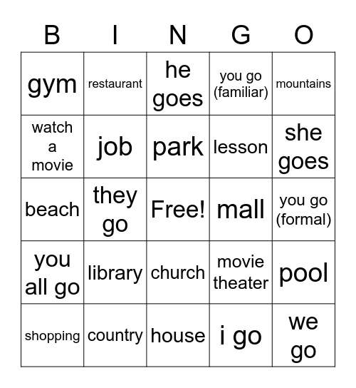 Grammar Bingo Card