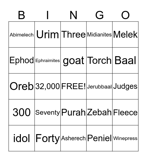Gideon Bingo Card