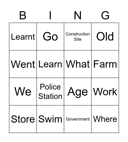 Grade 6 Bingo Card