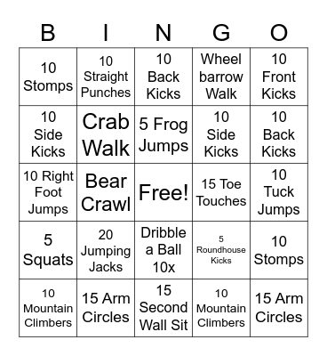 Gross Motor Bingo! Bingo Card