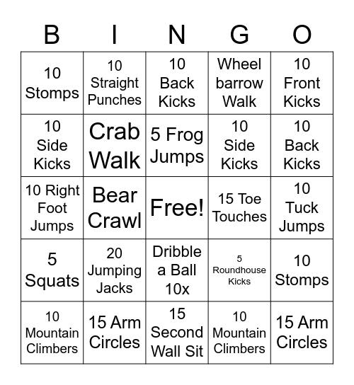 Gross Motor Bingo! Bingo Card