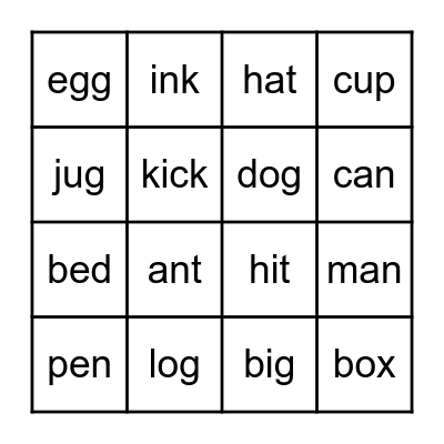 Phonics #1 Bingo Card