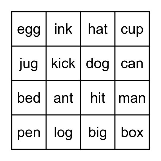 Phonics #1 Bingo Card