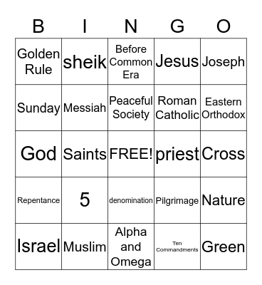 Religion Bingo Card