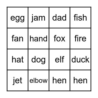 Phonics #2 (defhj) Bingo Card