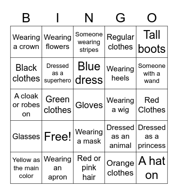 Costumes Bingo Card