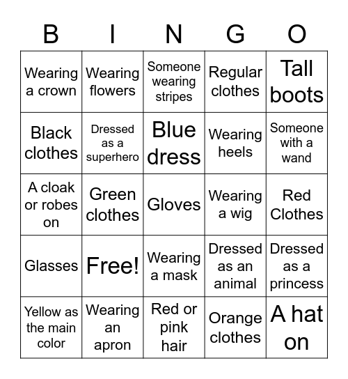 Costumes Bingo Card