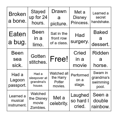 ~Never Have I Ever~ Bingo Card